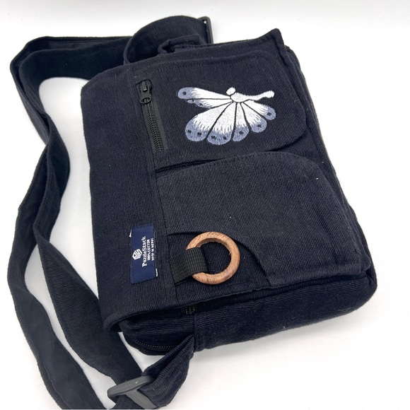 Lukla Black Messenger Bag with Butterfly Embroidery - Picture 2 of 10